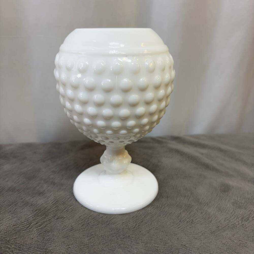 VTG Hobnail Milk Glass Pedestal Vase Imperial Ohio Footed Ivy Ball READ FLAW